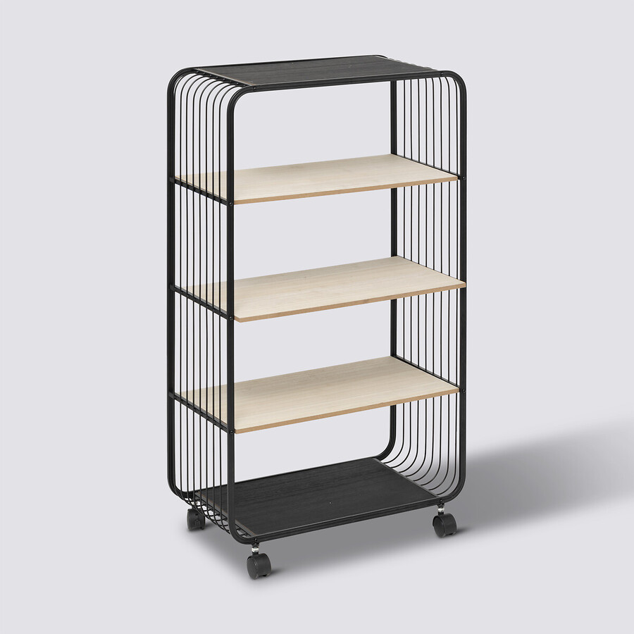 Etagère 4 niveaux, métal et bois, noir