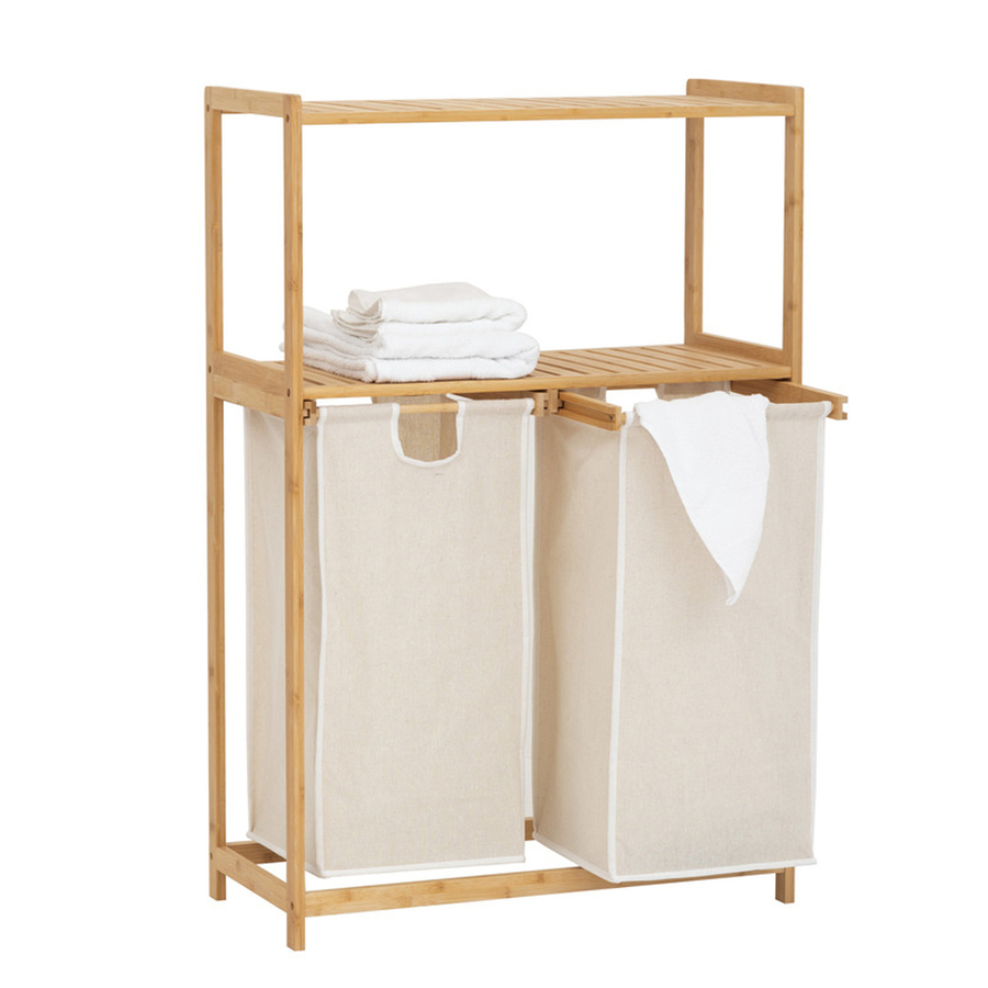 Etagère avec 2 sacs à linge, bambou Tidy box