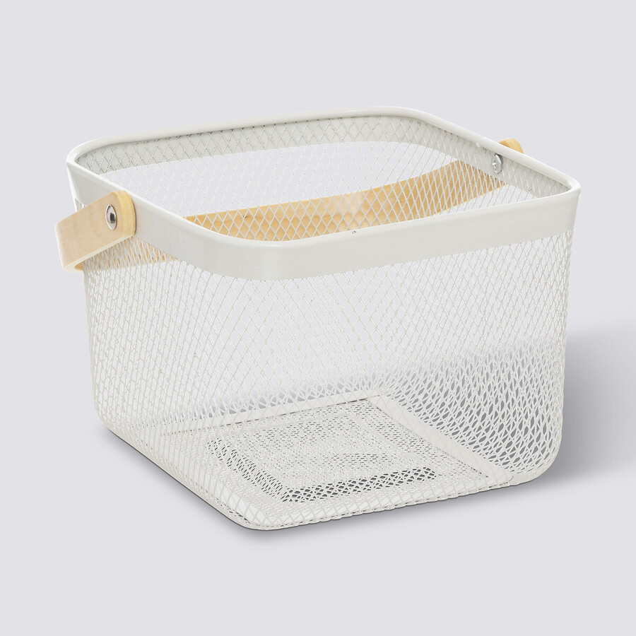 Corbeille carrée, métal, beige et blanc Mayaj