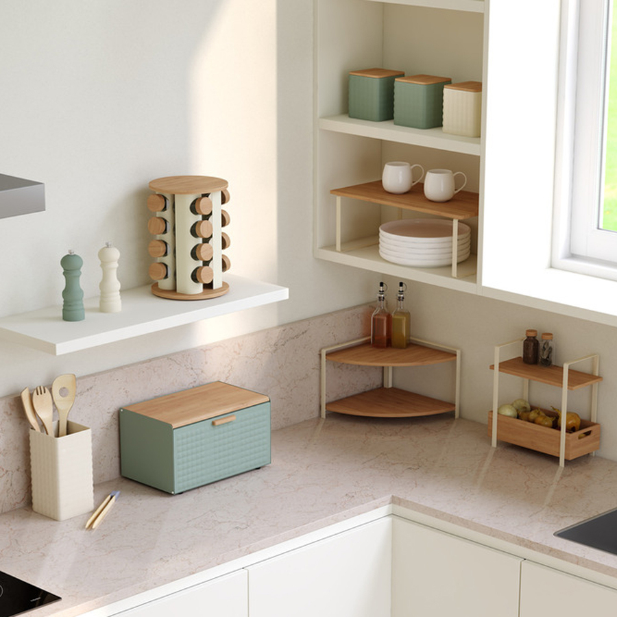 Étagère De Bureau Double Couche Pliable En Bois – Organisateur 2 Niveaux Beige, Idéal Plantes & Rangement