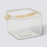 Corbeille carrée, métal, beige et blanc Mayaj