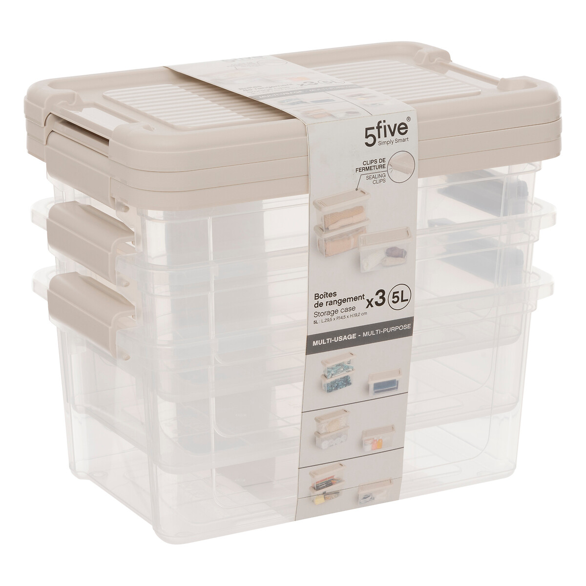 Lot de 3 boîtes de rangement 5l Tide'n box