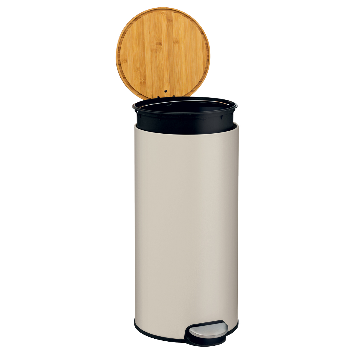 Poubelle ronde soft close couvercle bambou 30l, lin
