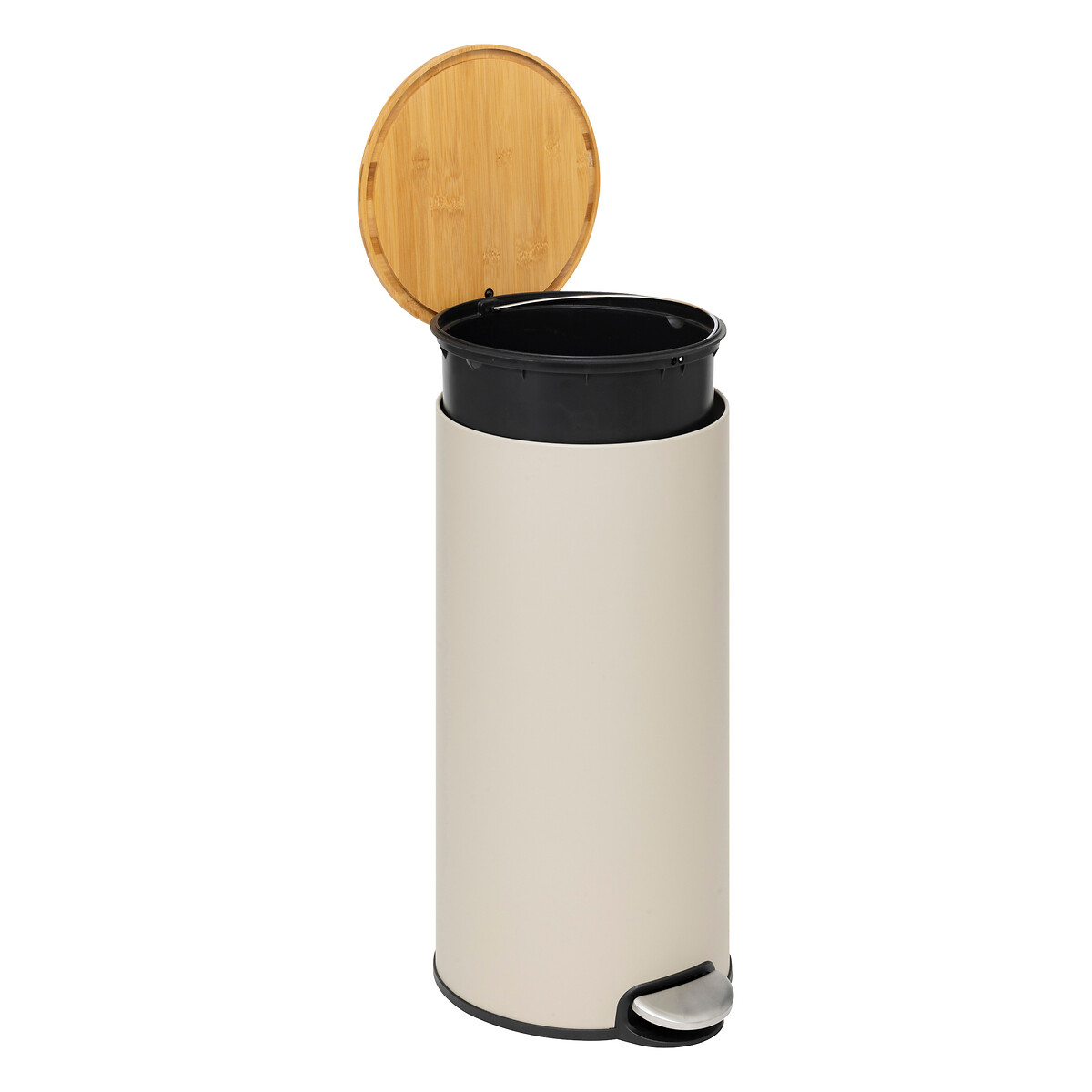 Poubelle ronde soft close couvercle bambou 30l, lin