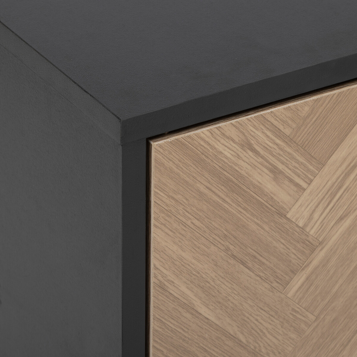 Meuble tv 3 portes sof close, effet bois et noir Chevrons