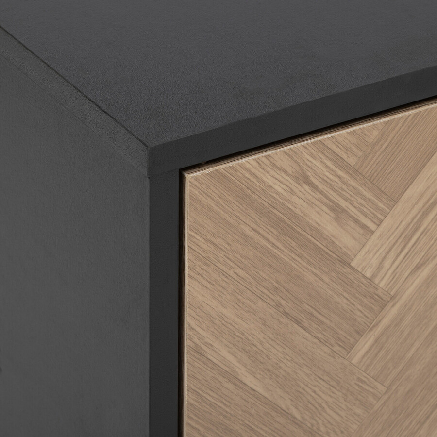 Meuble tv 3 portes sof close, effet bois et noir Chevrons