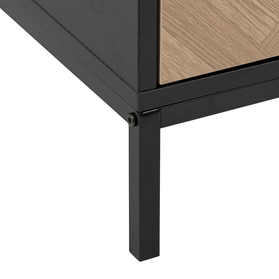 Meuble tv 3 portes sof close, effet bois et noir Chevrons