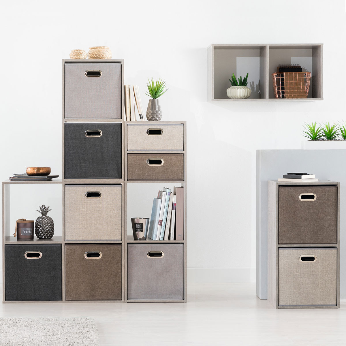 Étagère 2 cases, effet bois naturel