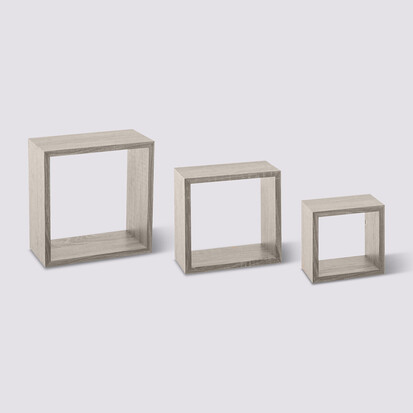 3 petites étagères murales cube, effet chêne gris Fixy
