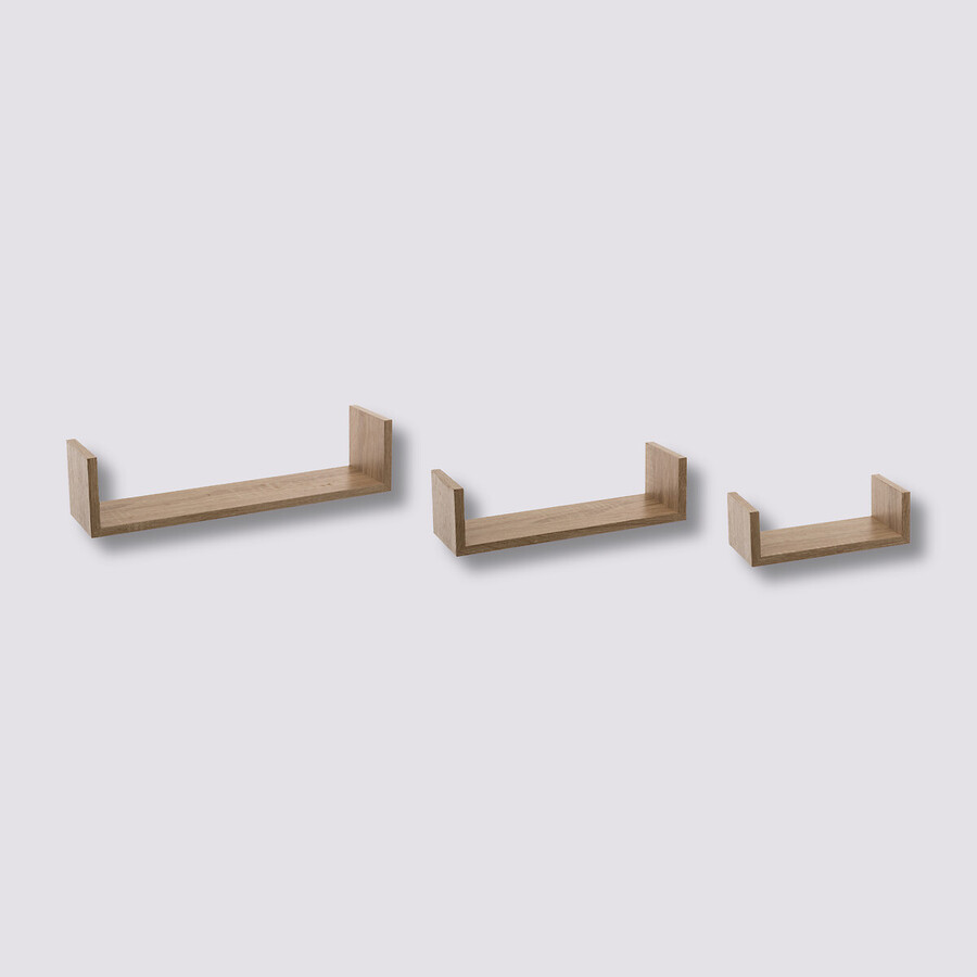 3 étagères murales, effet bois naturel Fixy