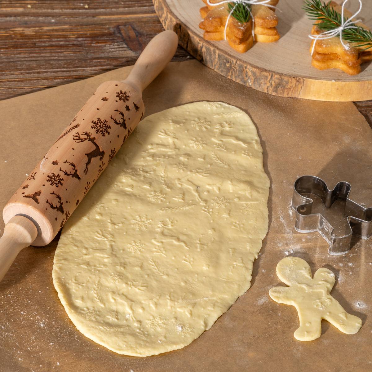 Rouleau à patisserie, l.35,5 cm, beige Noël