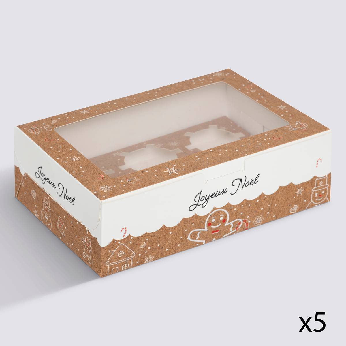 Lot de 5 boîtes à cupcakes, beige Noël
