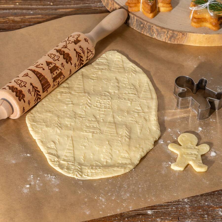 Rouleau à patisserie, l.35,5 cm, beige Noël