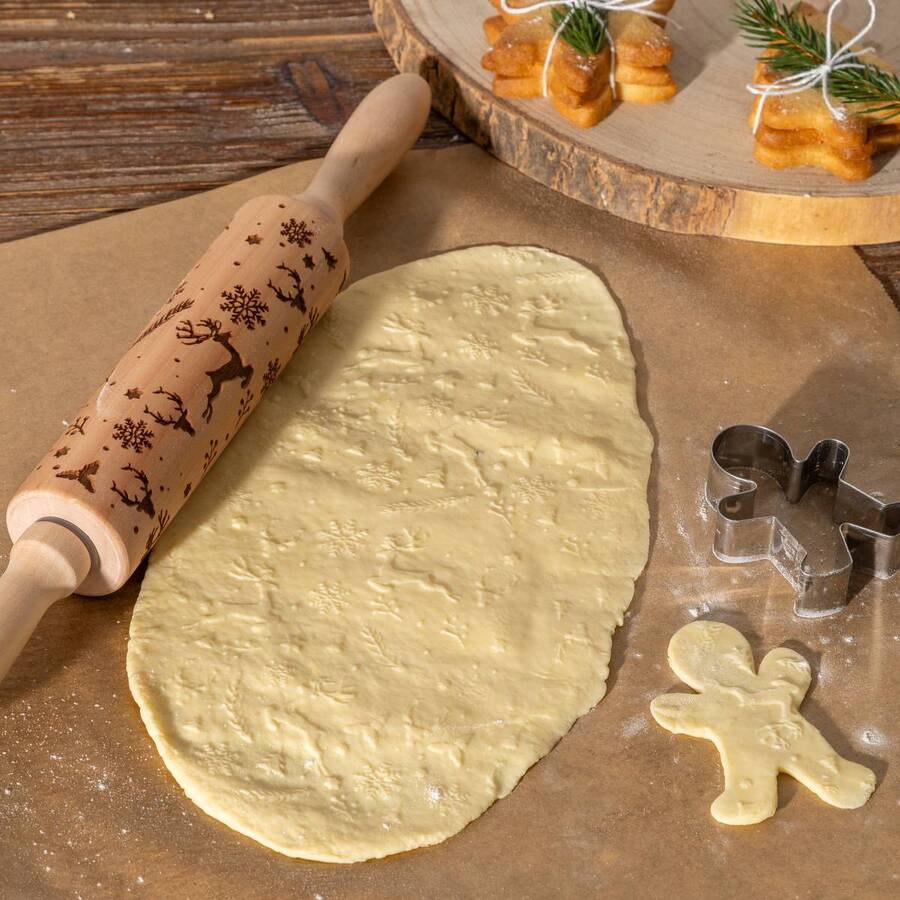 Rouleau à patisserie, l.35,5 cm, beige Noël