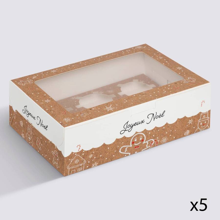 Lot de 5 boîtes à cupcakes, beige Noël