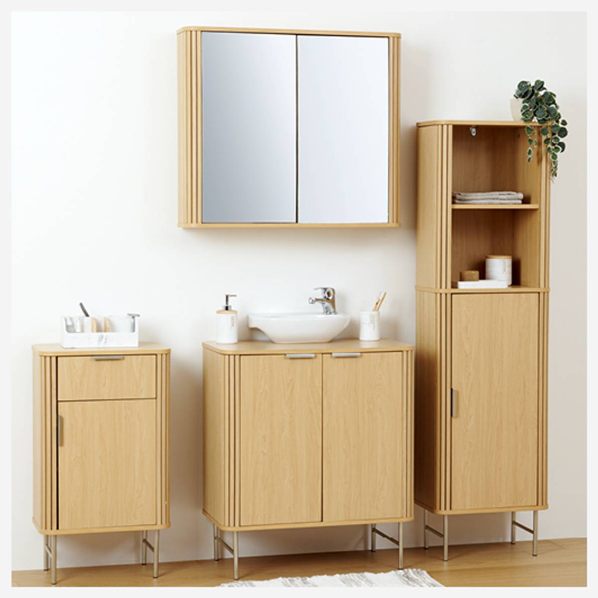Meuble de salle de bain, l.80 cm, beige Liora