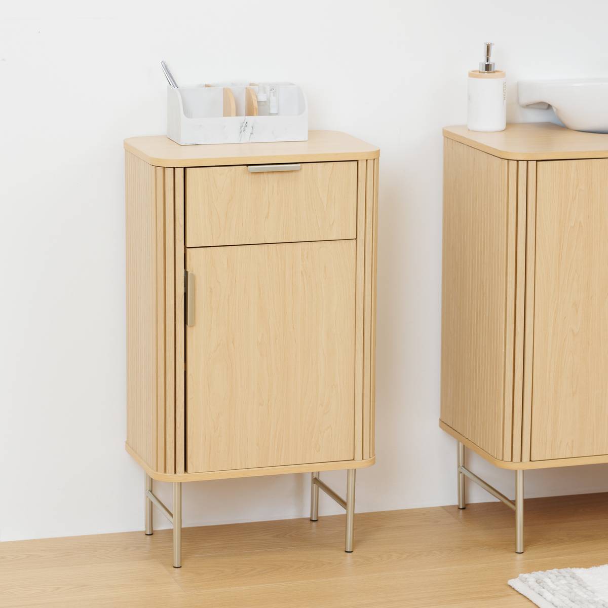 Meuble de salle de bain 1 porte, beige Liora
