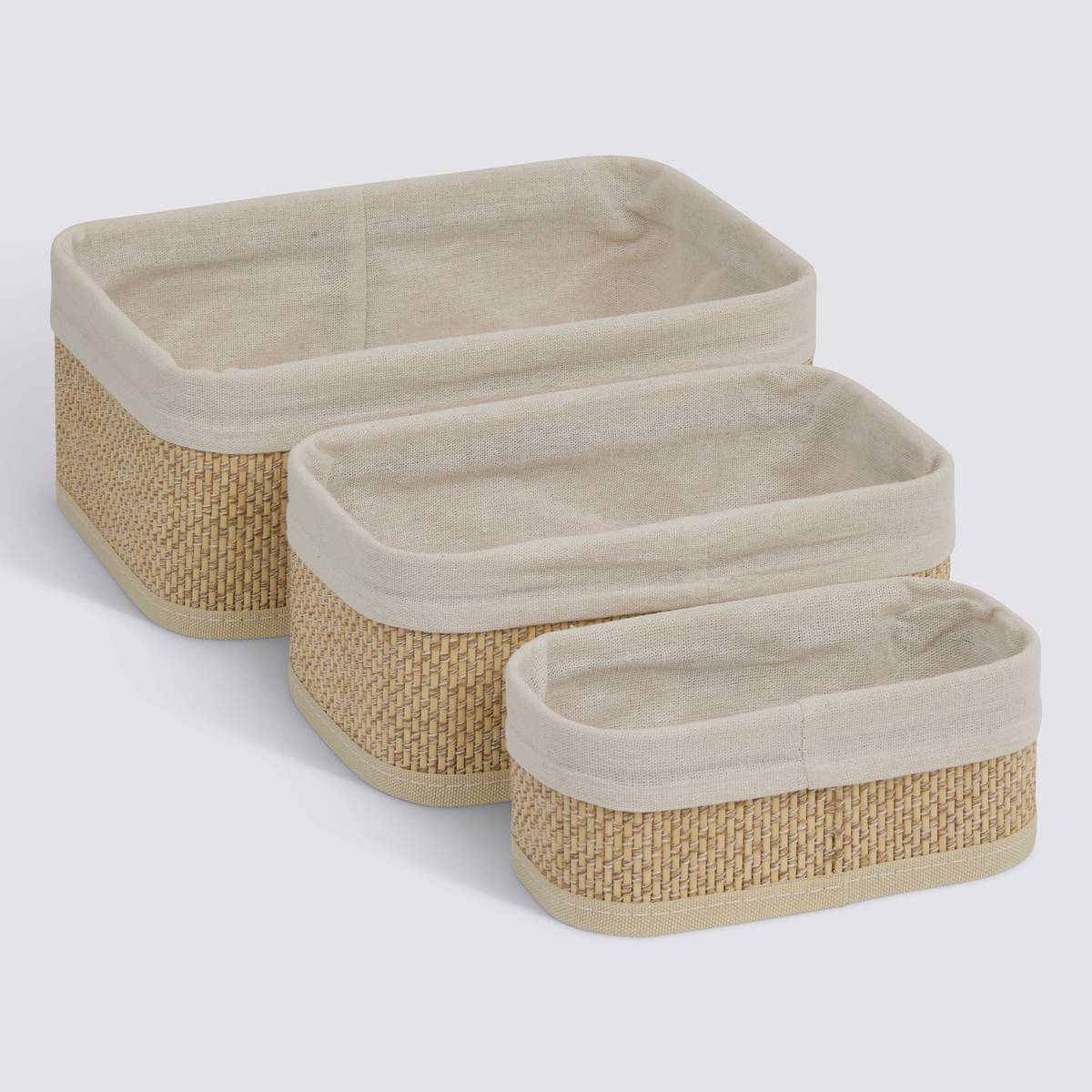 Lot de 3 organiseurs, l.20/25/35 cm, beige Stemy