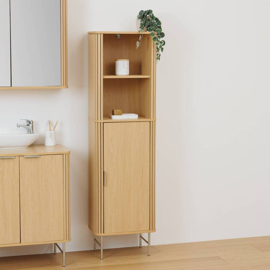 Meuble de salle de bain 1 porte, beige Liora