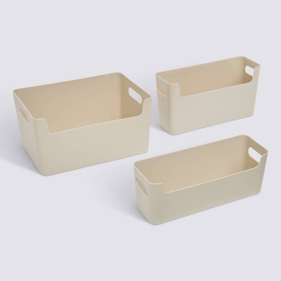 Lot de 3 organiseurs, l.20/25/35 cm, beige