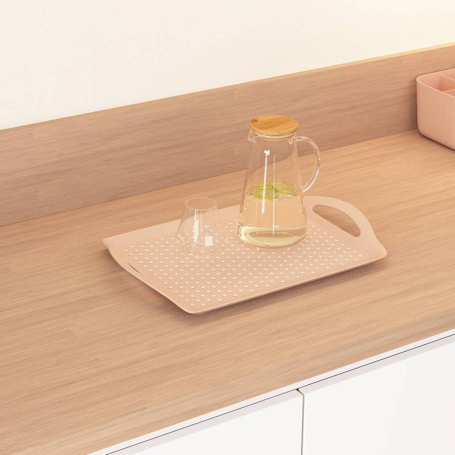 Plateau antidérapant, 45,5x31,5 cm, rose Poly
