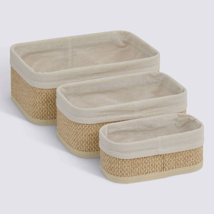 Lot de 3 organiseurs, l.20/25/35 cm, beige Stemy