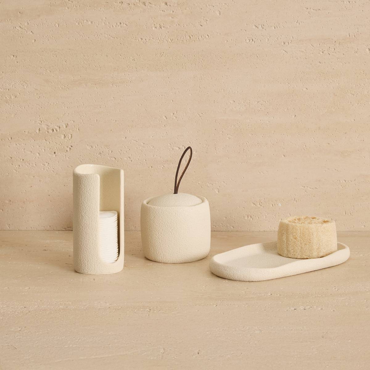 Pot à cotons, beige Oleya