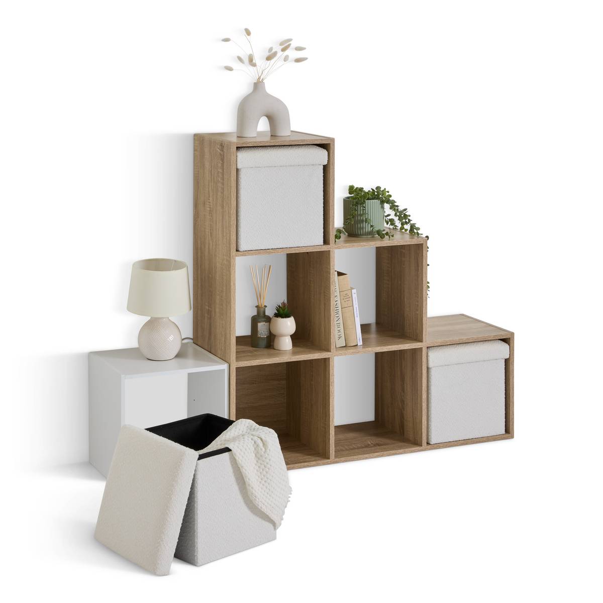 Pouf pliable bouclette, 31x31 cm, beige