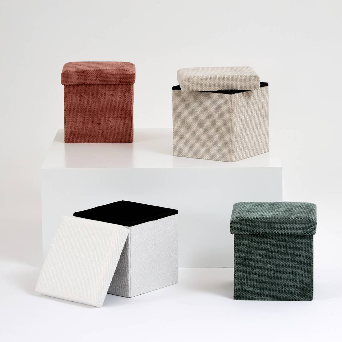 Pouf pliable bouclette, 31x31 cm, beige