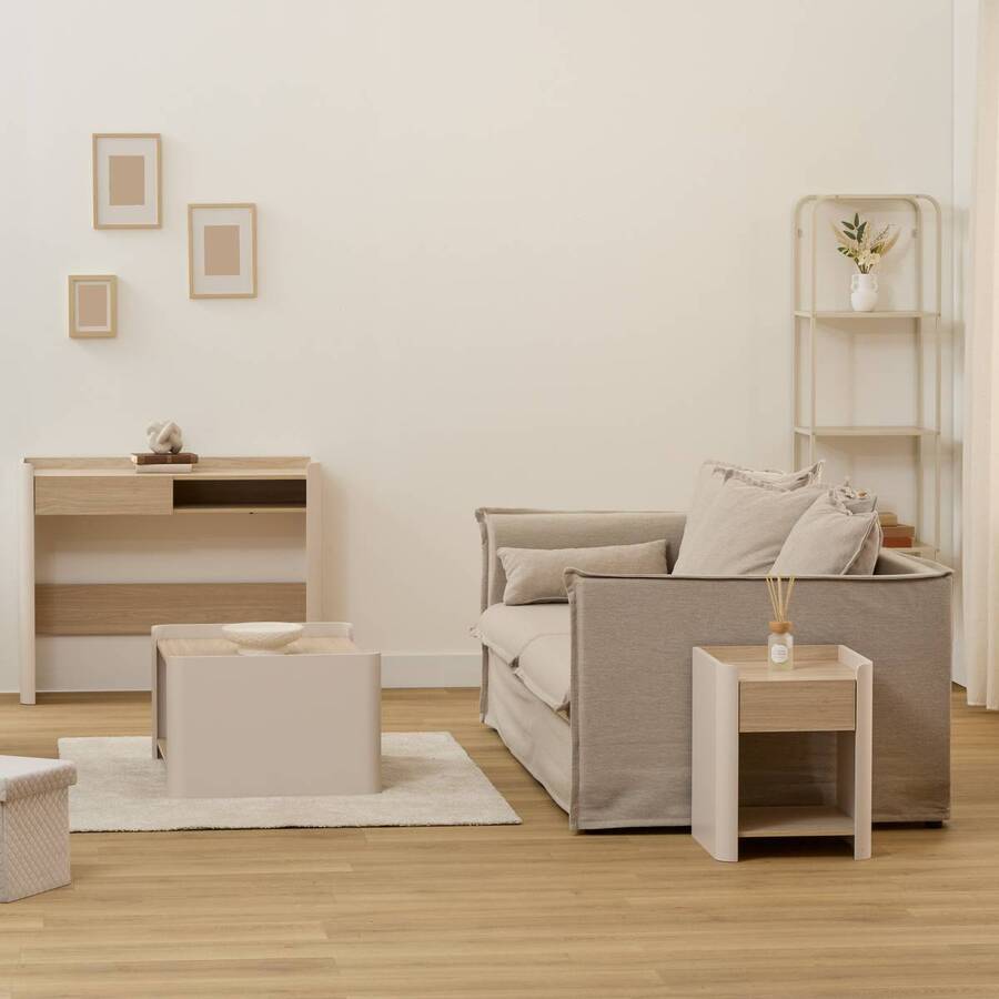 Console, 1 tiroir, effet bois, argile Roundy
