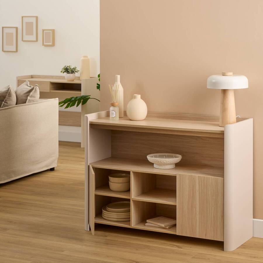 Console, 1 tiroir, effet bois, argile Roundy
