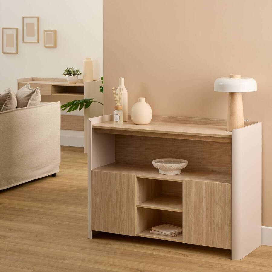 Console, 1 tiroir, effet bois, argile Roundy