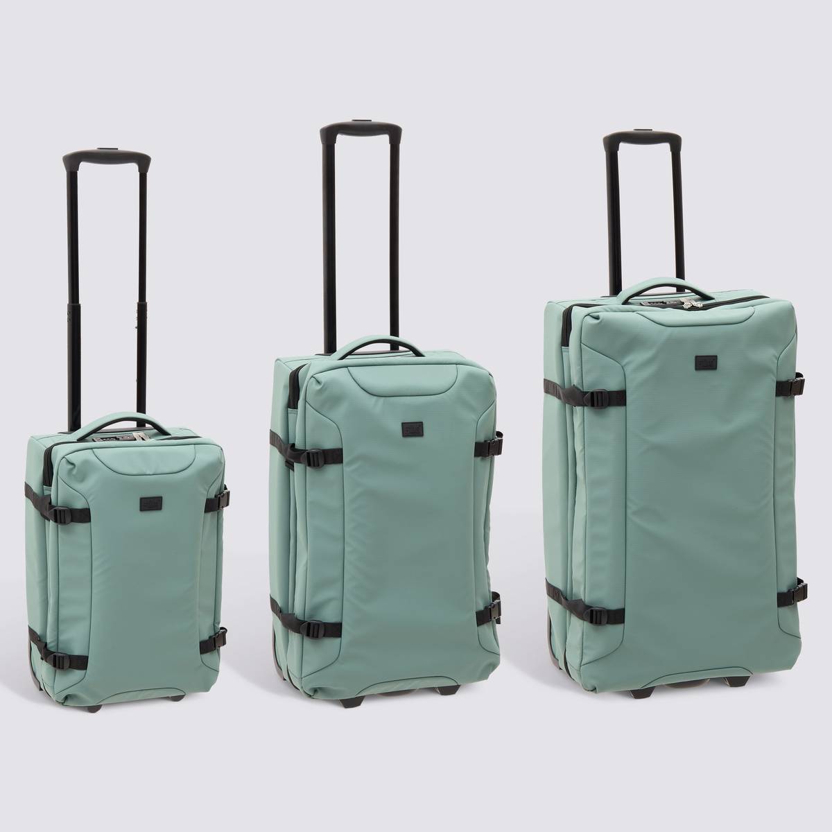 Set de 3 valises souples, 2 roues, fermeture tsa, vert