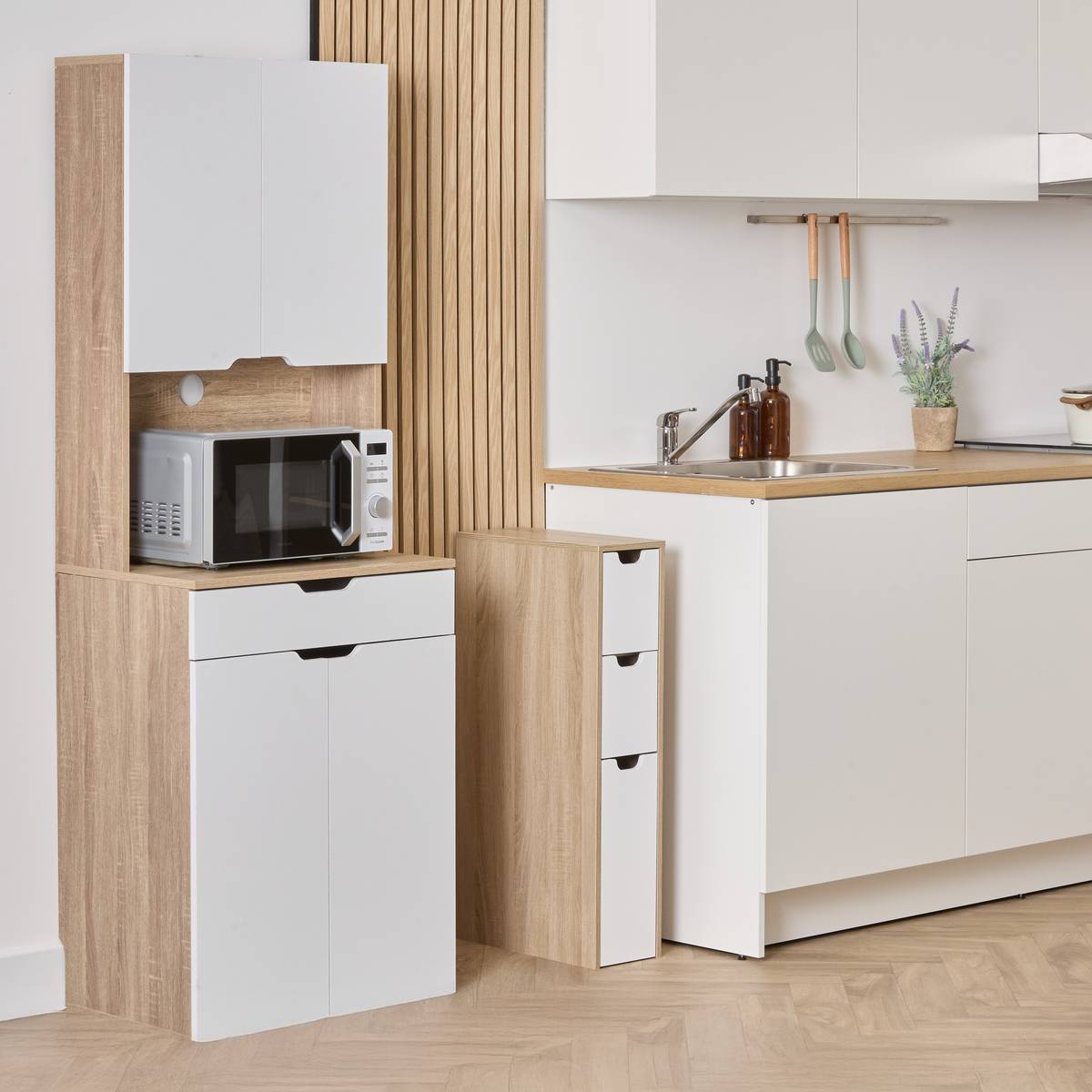 Buffet de cuisine, rectangulaire, 4 portes, étagères
