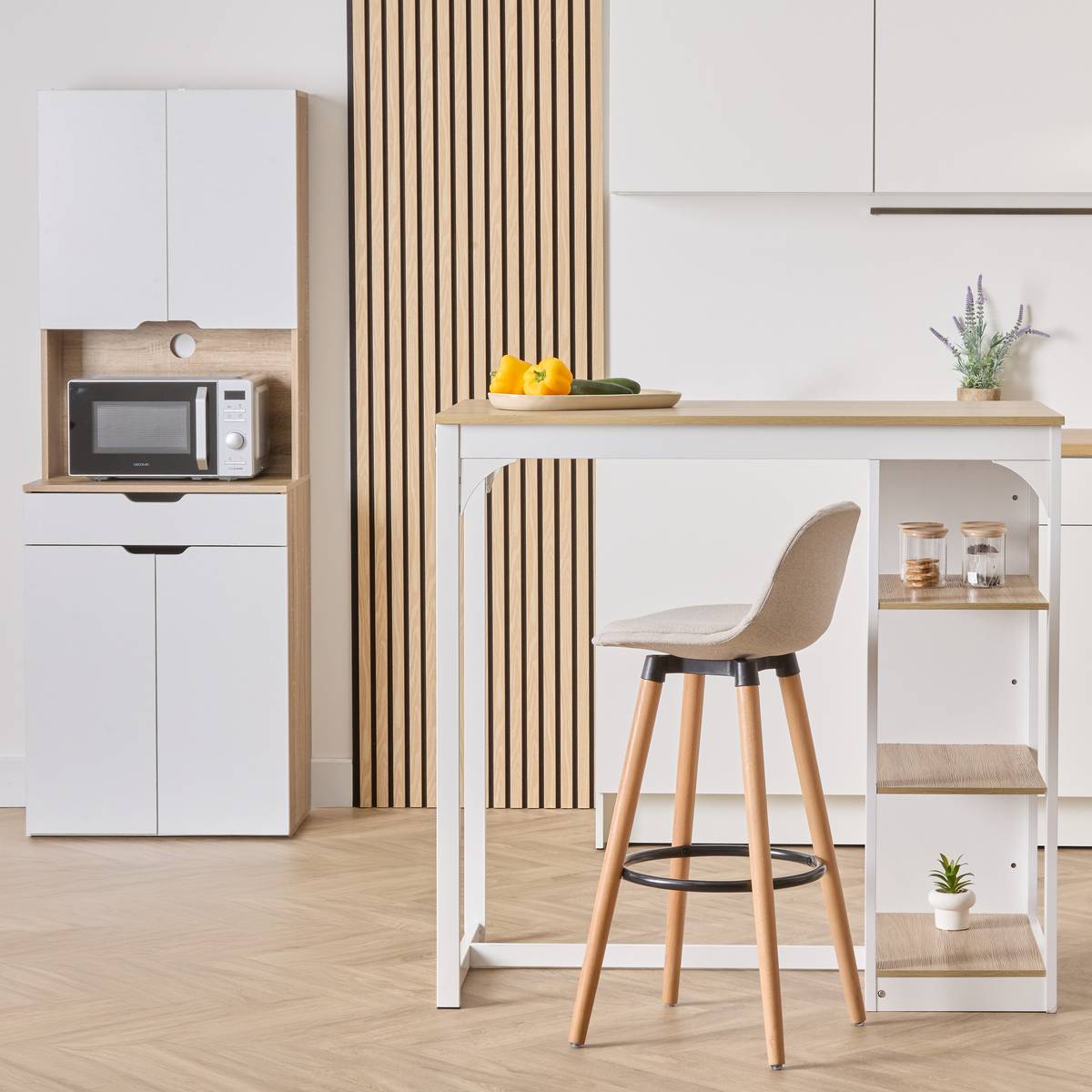 Buffet de cuisine, rectangulaire, 4 portes, étagères