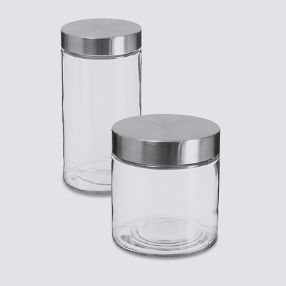 Lot de 2 bocaux, verre, couvercle inox, 0,75/1l Nixo