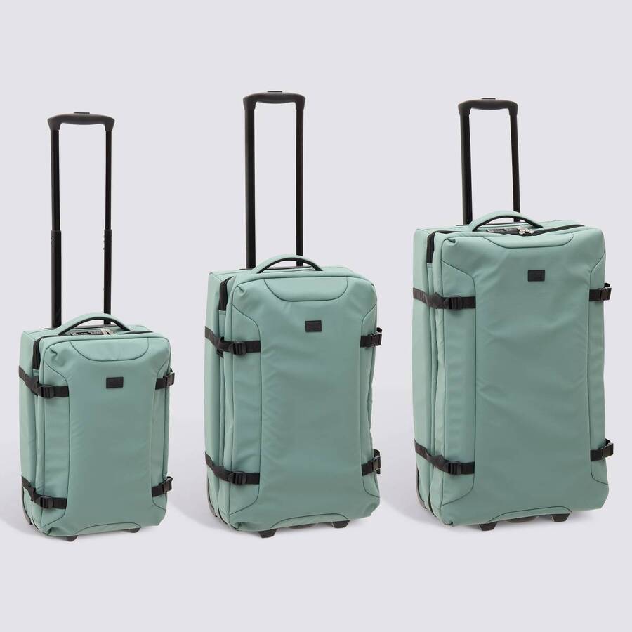 Set de 3 valises souples, 2 roues, fermeture tsa, vert