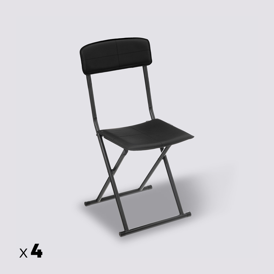 Lot de 4 chaises pliantes, simili cuir, noir