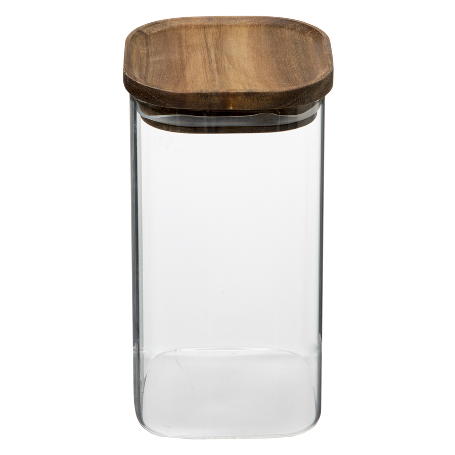 Lot de 2 bocaux, verre, couvercle acacia, 0,6/1,6l Hermet