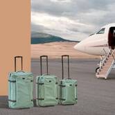 Set de 3 valises souples, 2 roues, fermeture tsa, vert