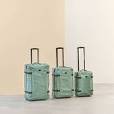 Set de 3 valises souples, 2 roues, fermeture tsa, vert