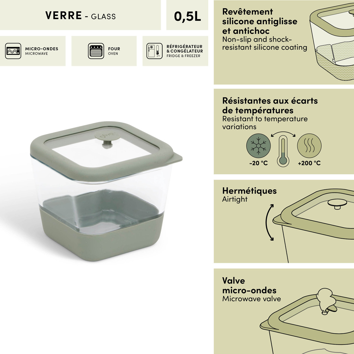 Boîte de conservation, 0,5l, verre borosilicate
