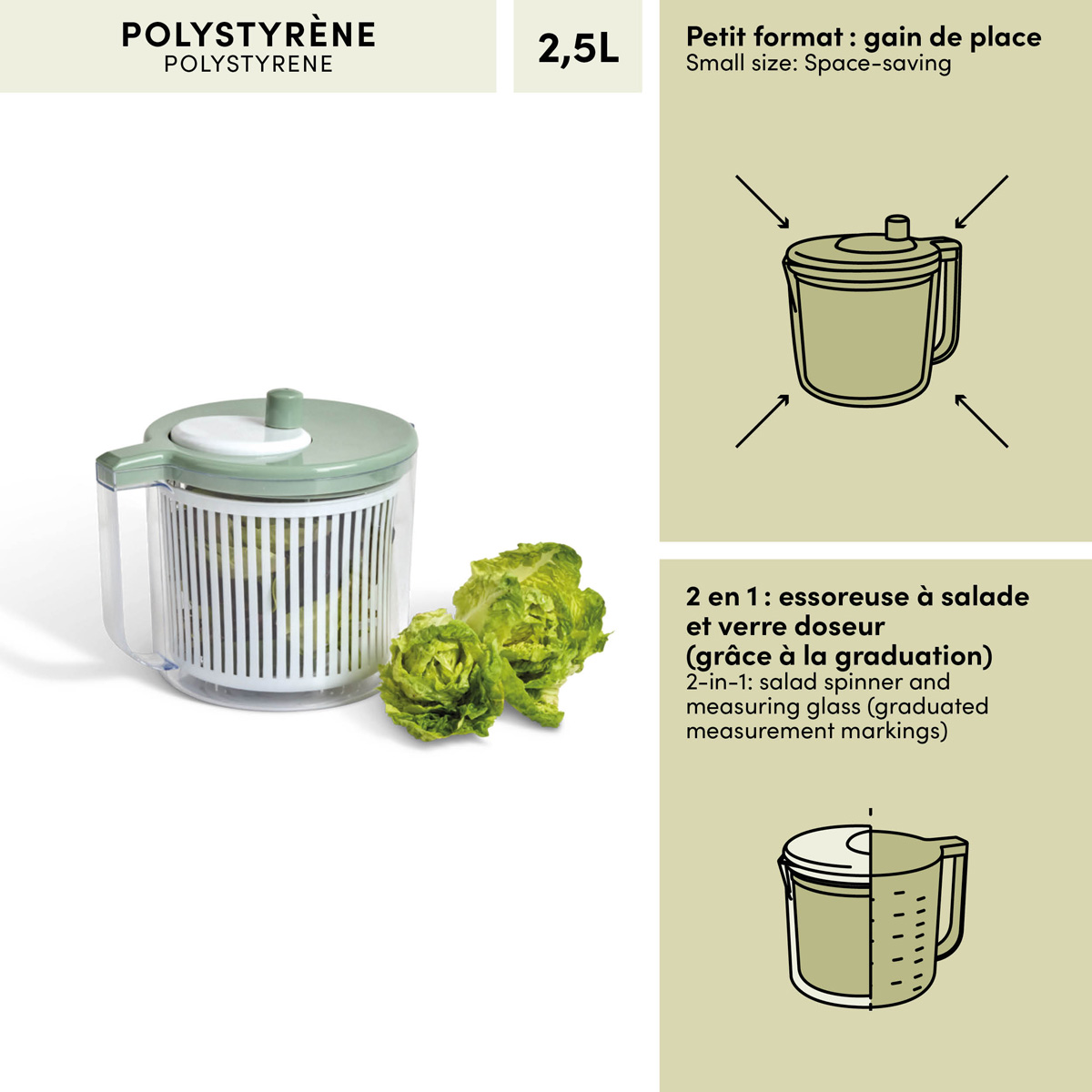 Essoreuse, 2,5l, vert Poly