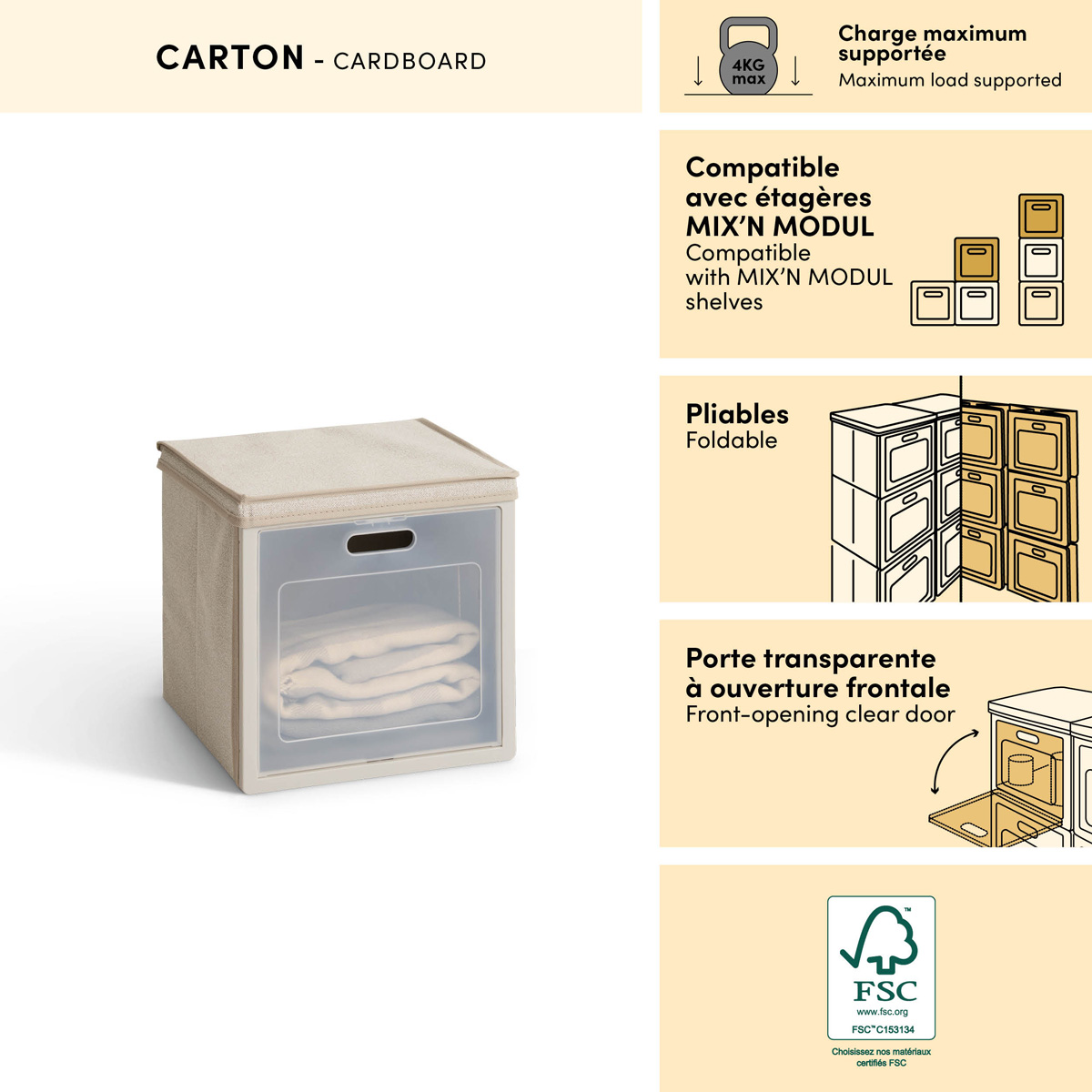 Rangement 1 case, 30,5x30,5 cm, beige Cube'n door