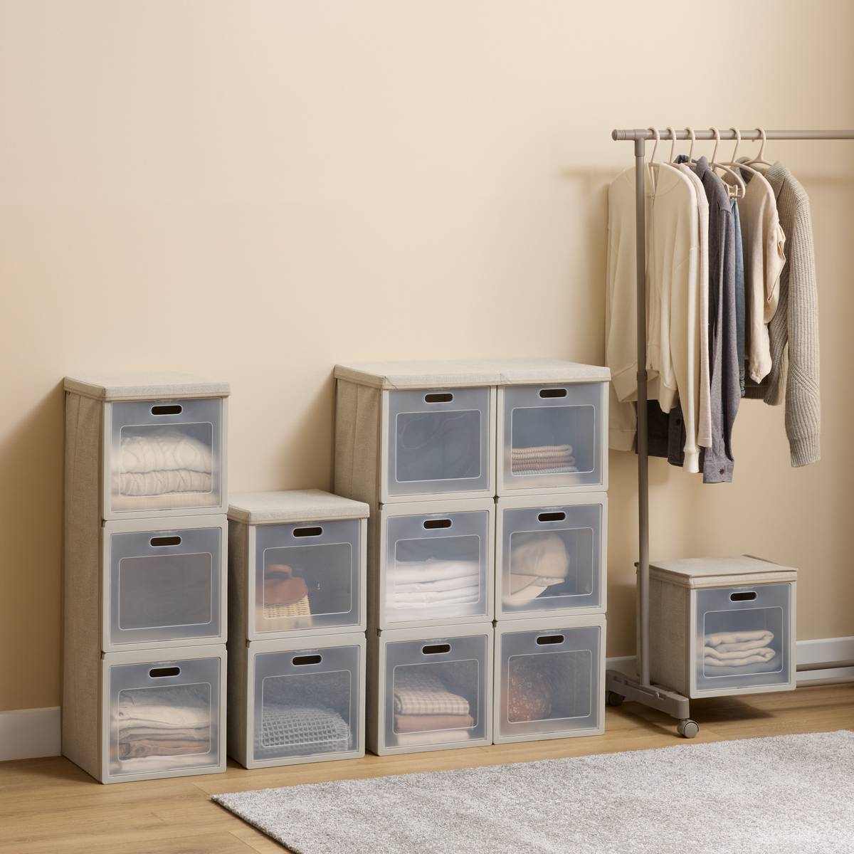 Rangement 6 cases, 30,5x91 cm, beige Cube'n door