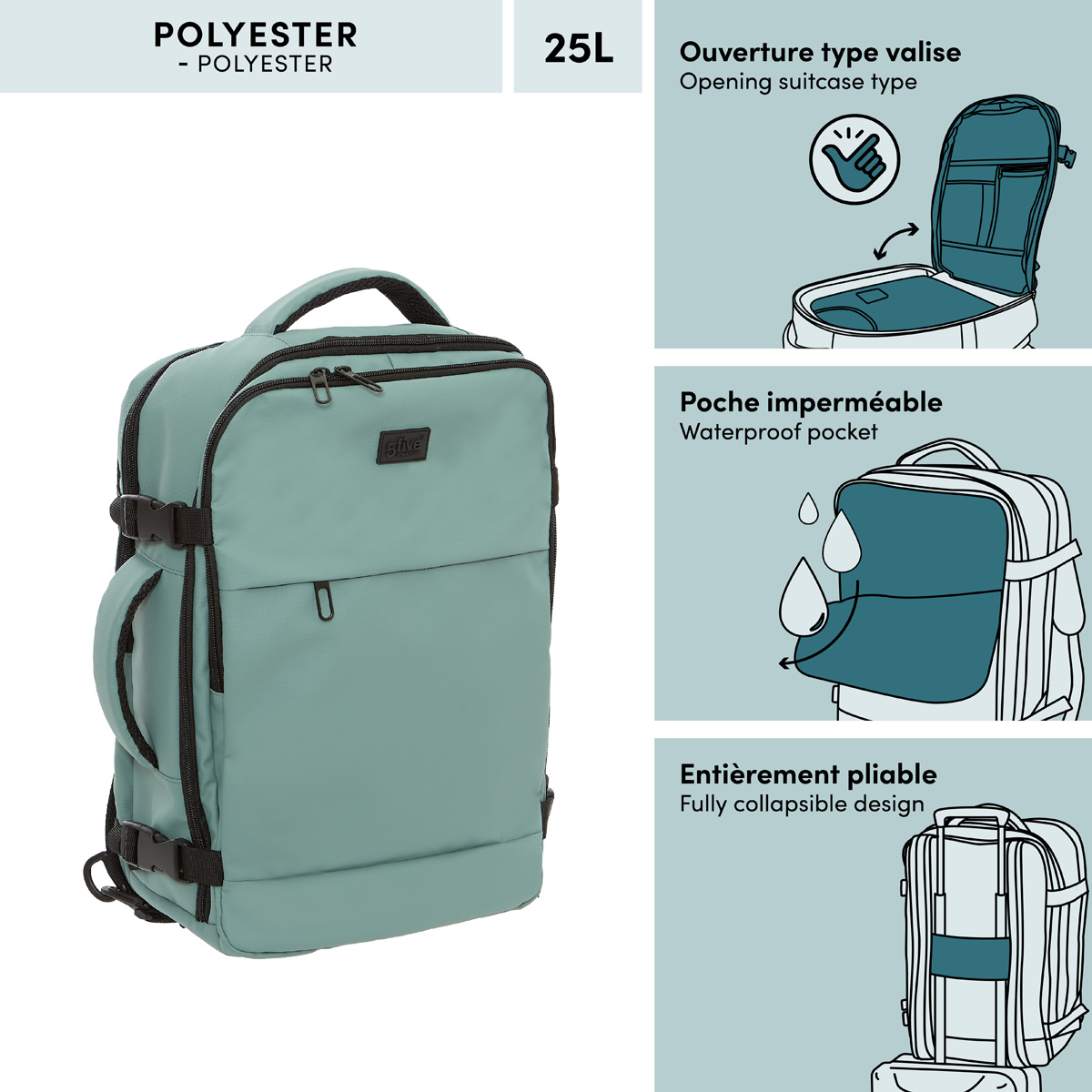 Sac à dos cabine, 25l, vert