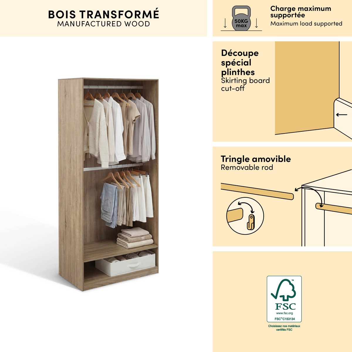 Penderie, h.180 cm, beige Dolo