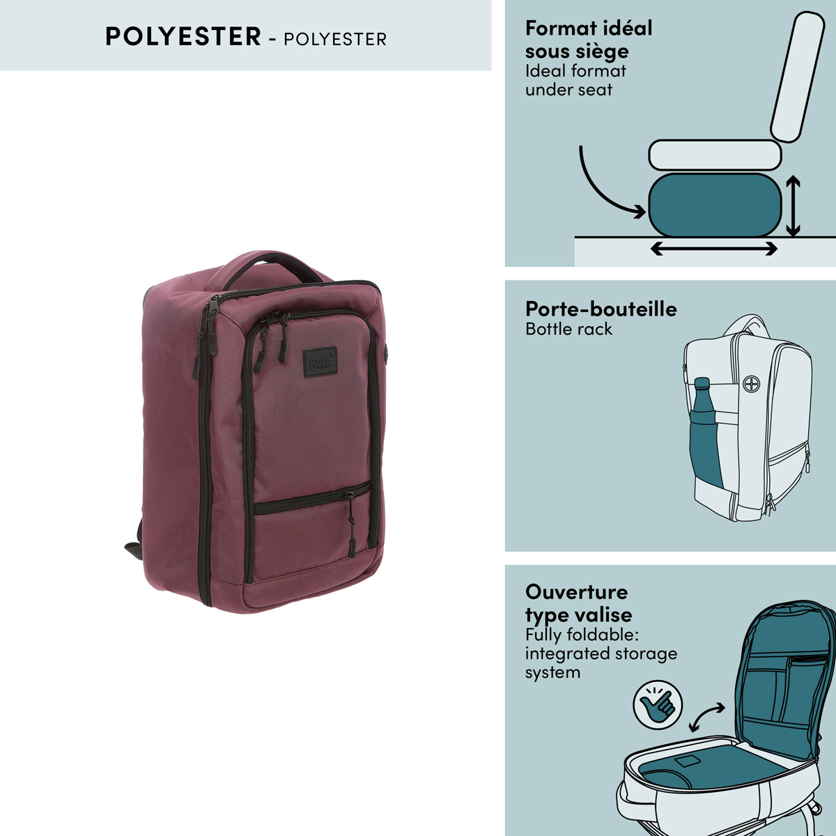 Sac à dos cabine, 18l, violet