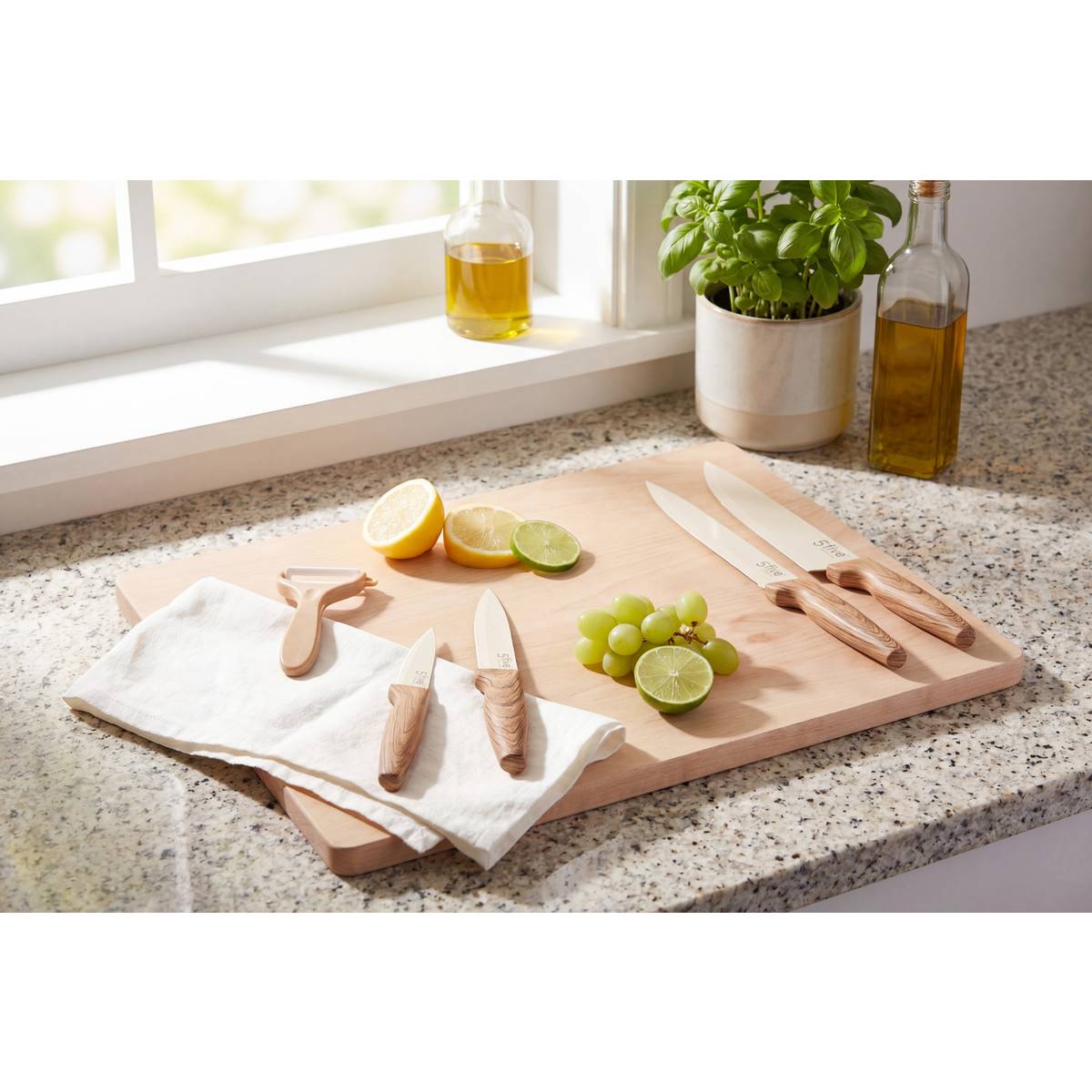Lot couteaux et économe, 5 pièces, beige Harmony