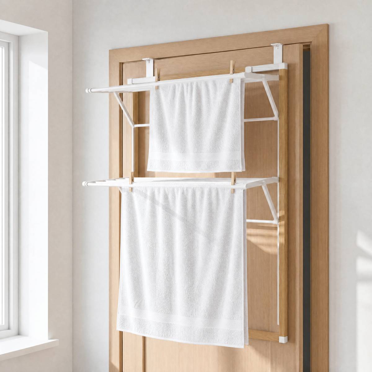Étendoir à linge de porte, 7 m d'étendage, blanc